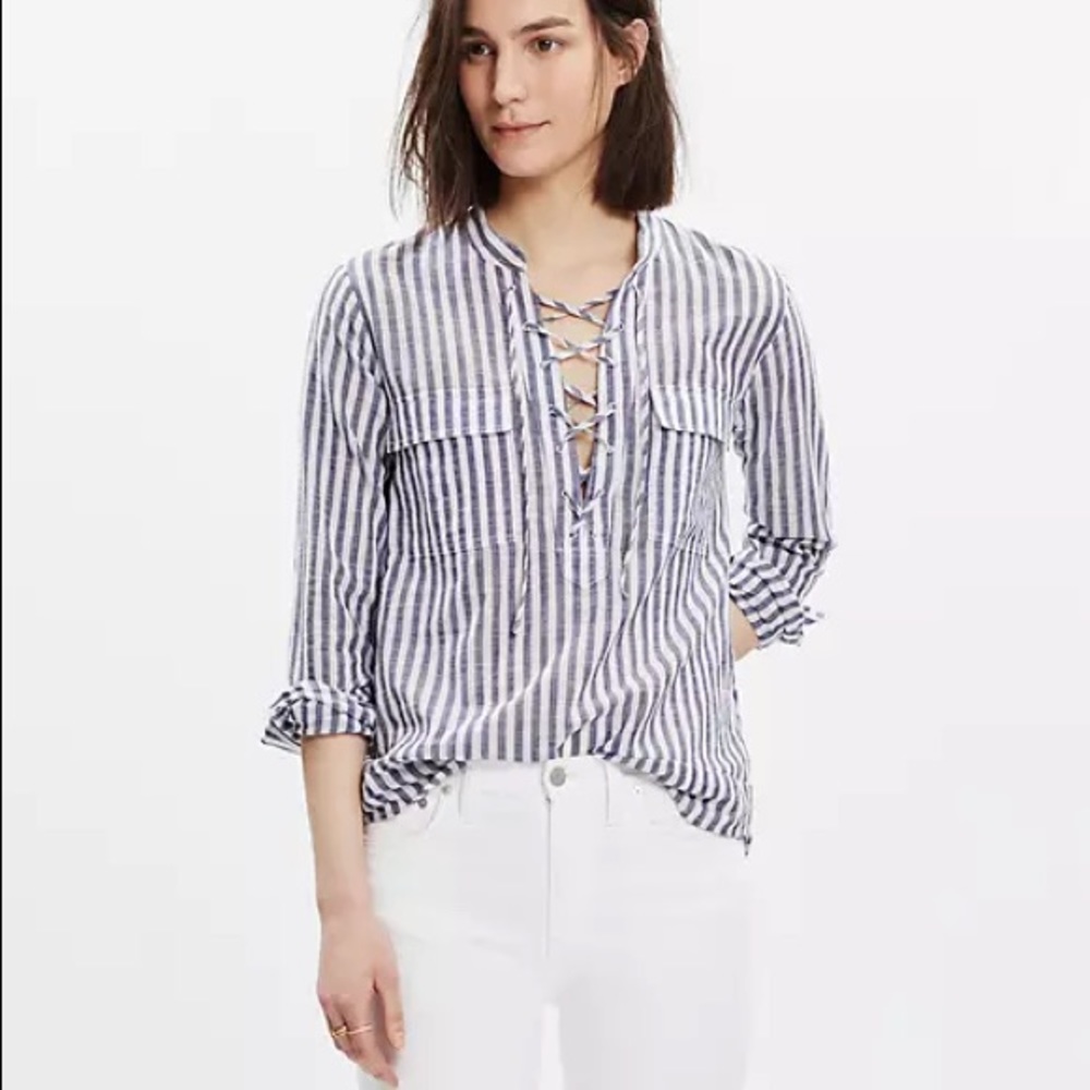 Madewell Striped Terrace Lace-Up Shirt M